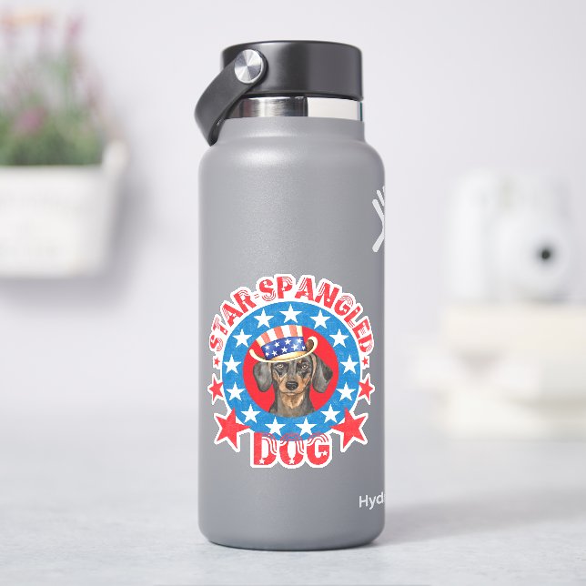 Sticker en vinyle Dachshund patriotique (HydroFlask)