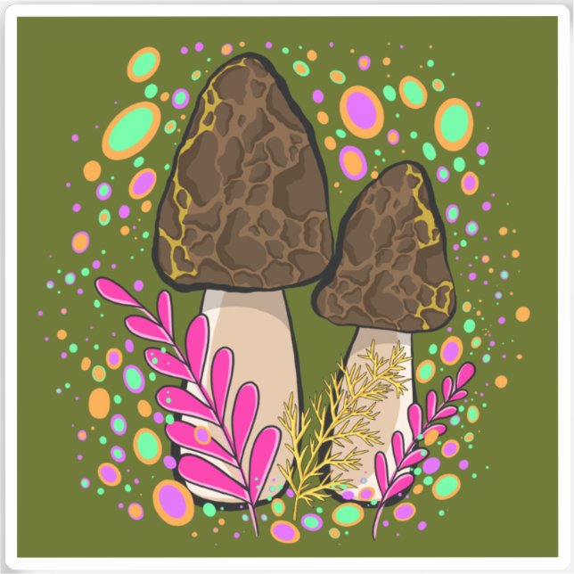 Sticker en vinyle de champignon Morel (Recto)