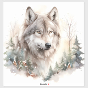 Sticker en vinyle de loup d'hiver