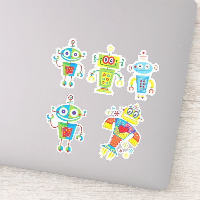 Sticker en vinyle de robots colorés (Détail)