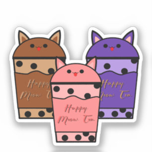 Sticker en vinyle de thé Kawaii Trio Meow