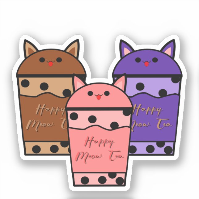 Sticker en vinyle de thé Kawaii Trio Meow (Recto)
