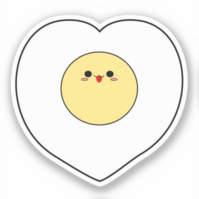 Sticker en vinyle d'oeuf frit Kawaii | Forme cardi (Recto)