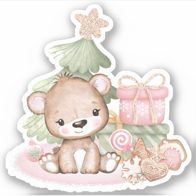 Sticker en vinyle d'ours de Noël mignon (Devant)