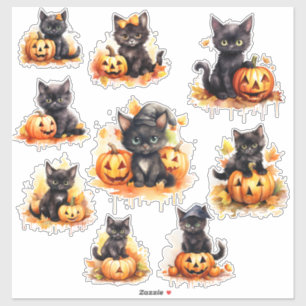 Sticker en vinyle Halloween Kitten et Citrouille