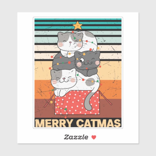 Sticker en vinyle pour chat de Noël Retro Merry (Feuille)
