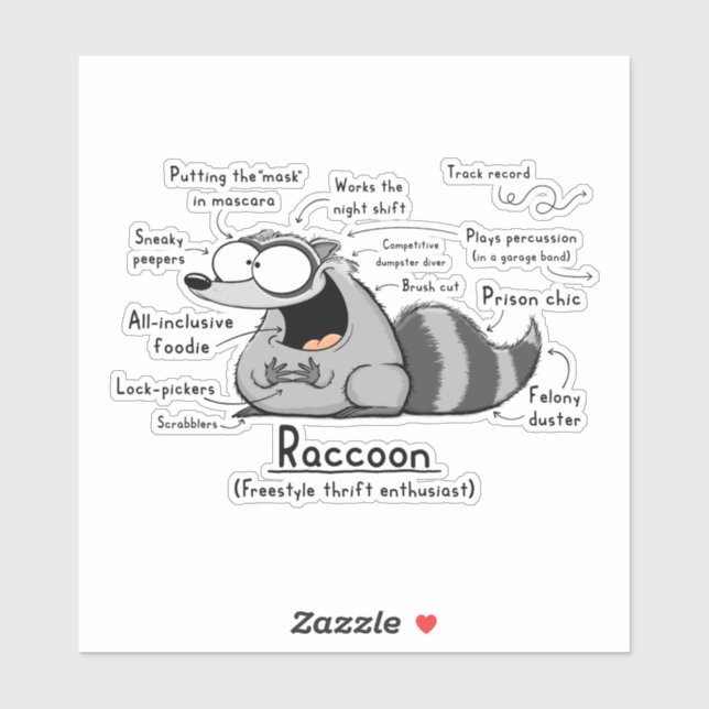 Sticker en vinyle raccoon Wordy (Feuille)