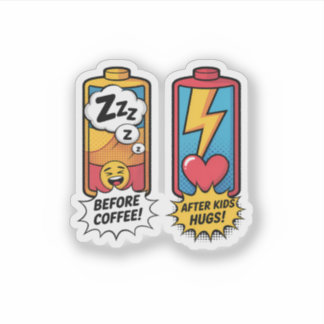 Sticker Énergie de parent drôle – Avant le café après les
