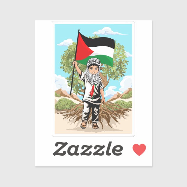 Sticker Enfant avec Keffiyeh Palestine Drapeau et olivier (Feuille)