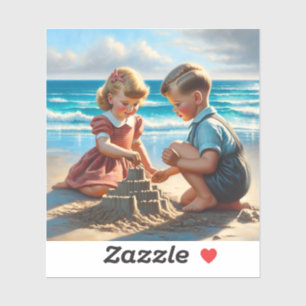 Sticker Enfants Bâtir un château de sable sur la plage