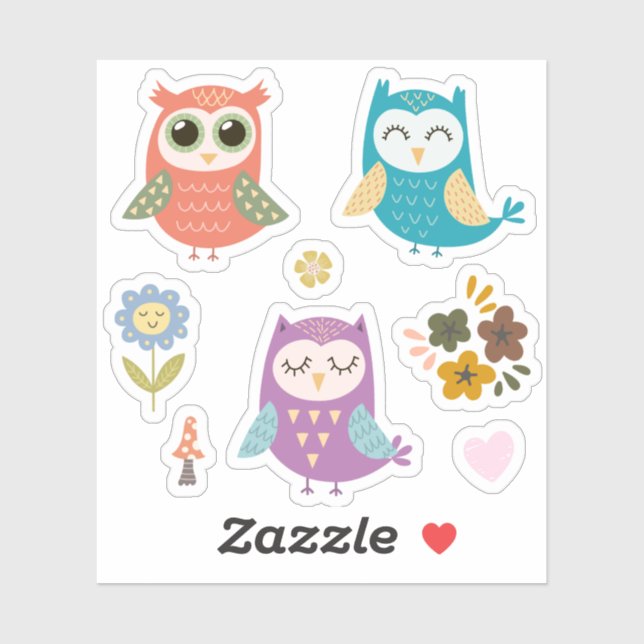 Sticker Enfants Chouettes jolies colorées #2 (Feuille)
