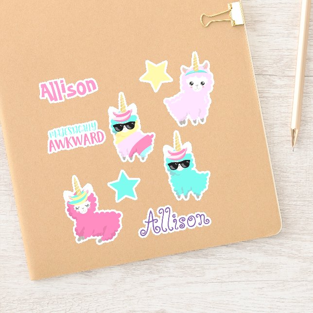 Sticker Enfants Llama Unicorn jeu d'amusement personnalisé (Carnet)