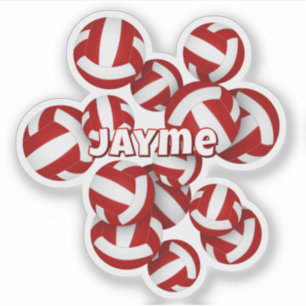 Sticker enfants nom d'équipe rouge couleurs volleyballs