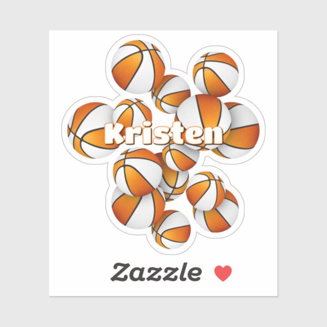 Sticker enfants nom orange blanc basket-ball (Feuille)