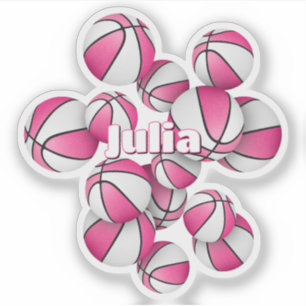 Sticker enfants nom rose blanc boules de basket