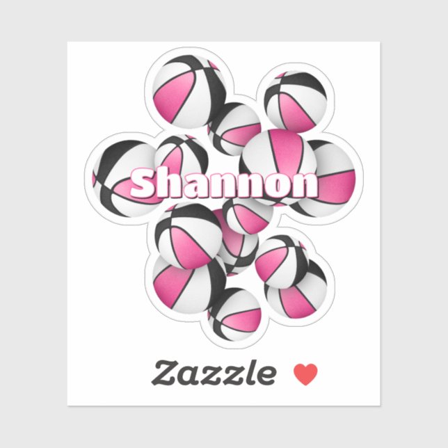 Sticker enfants nom rose blanc noir boules de basket (Feuille)