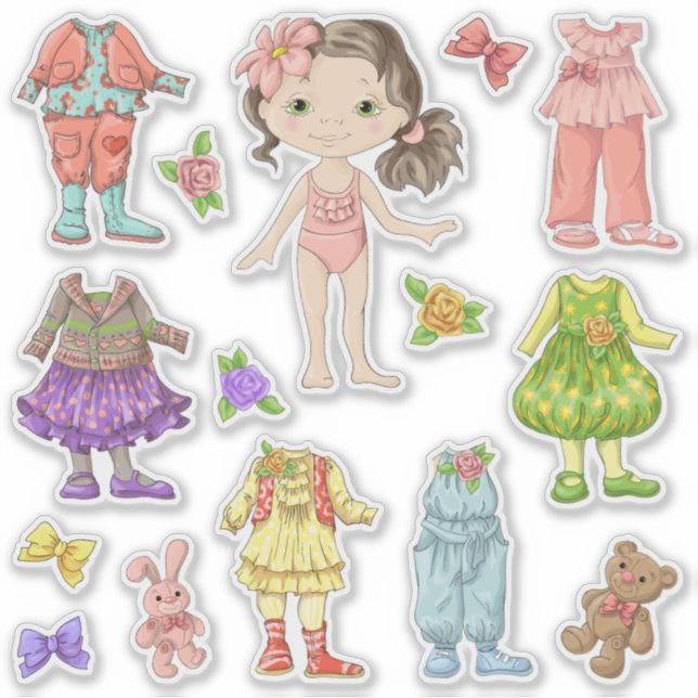 Sticker Enfants Robe-A-Brunette-Poupée (Devant)