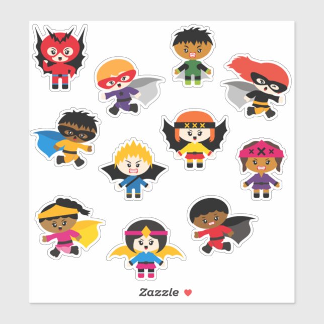 Sticker Enfants Superhéros & Supervillageois (Feuille)