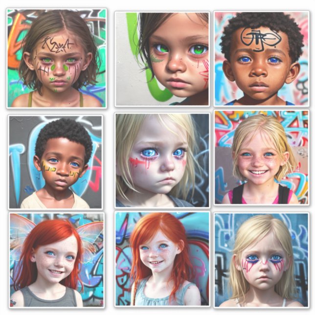Sticker Enfants tribaux | Enfants urbains futuristes (Devant)