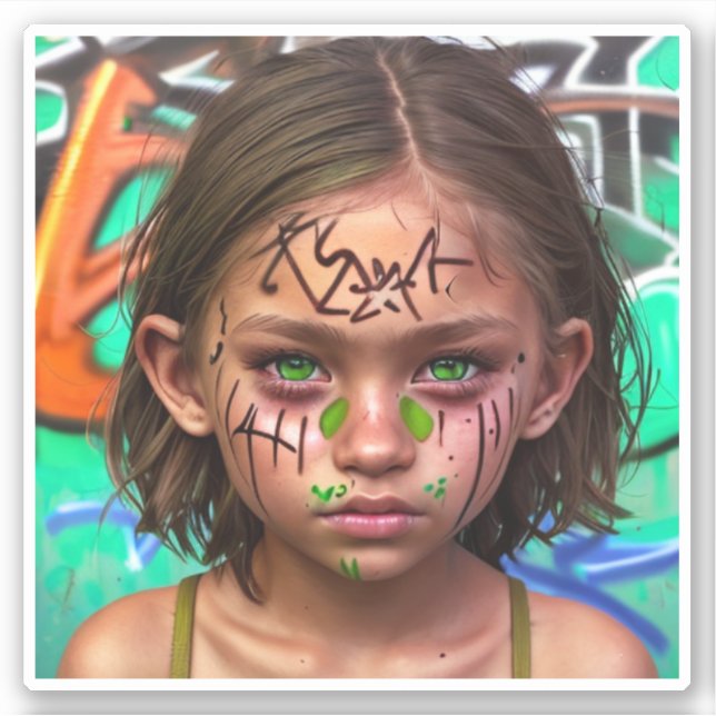 Sticker Enfants tribaux | Urbaine futuriste fille yeux ver (Devant)