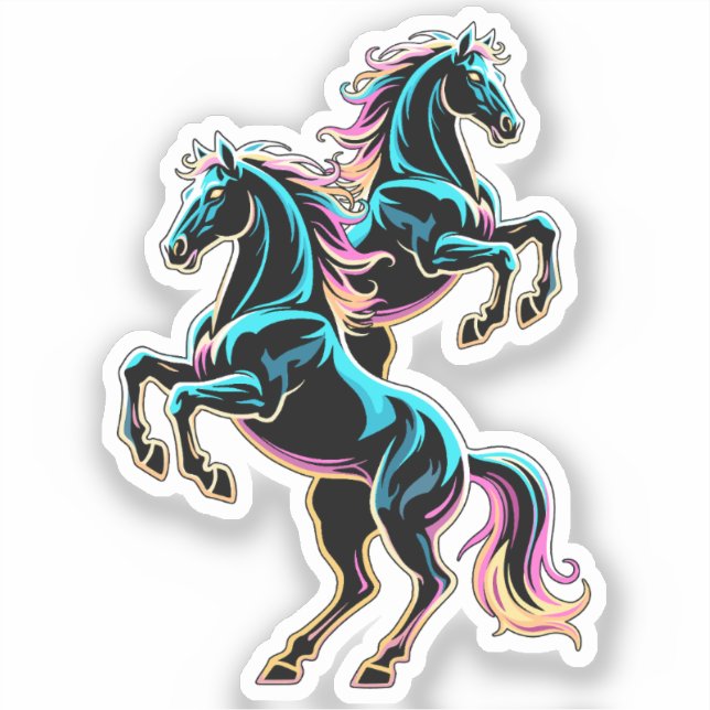Sticker Enseigne au néon Cheval Style Rétro Glitch (Recto)