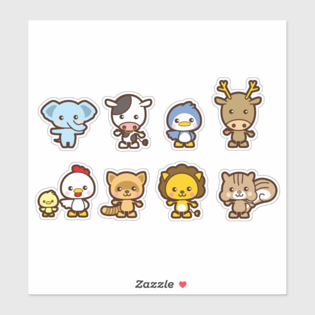 Sticker ensemble d'animaux mignons (Feuille)