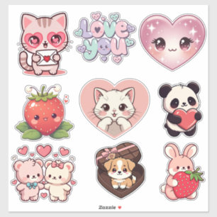 Sticker Ensemble d'autocollants Kawaii mignons – Emojis, c