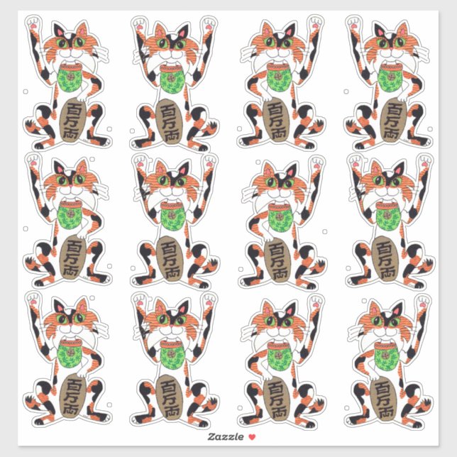 Sticker Ensemble de 12 chats mats Maneki Neko Lucky Beckon (Feuille)