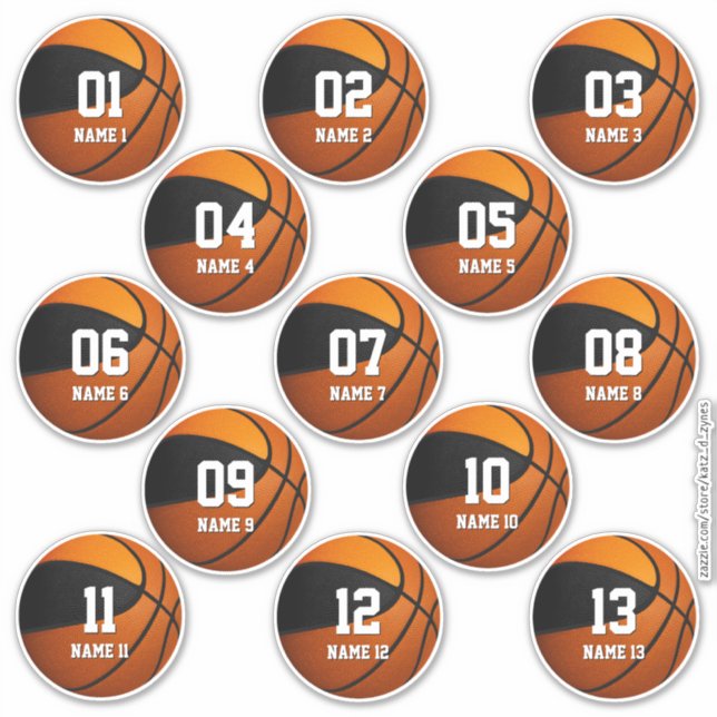 Sticker ensemble de 13 couleurs noir orange équipe basketb (Devant)