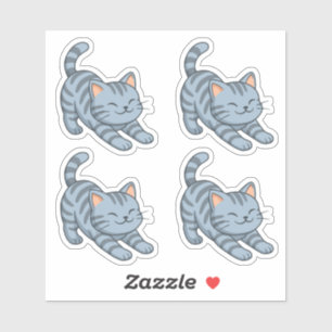 Sticker Ensemble de 4 chats tabby gris étirés