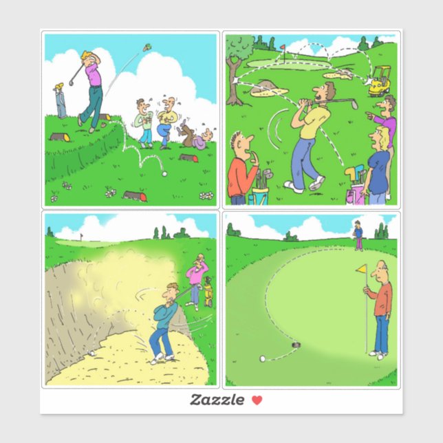 Sticker Ensemble de 4 Drôle caricatures de Golf. (Feuille)