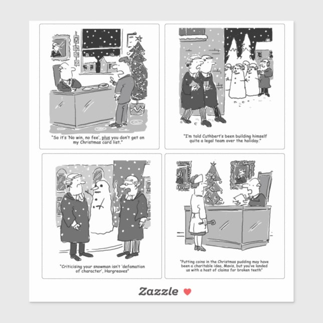 Sticker Ensemble de 4 Drôle Thème Légal Caricatures. (Feuille)