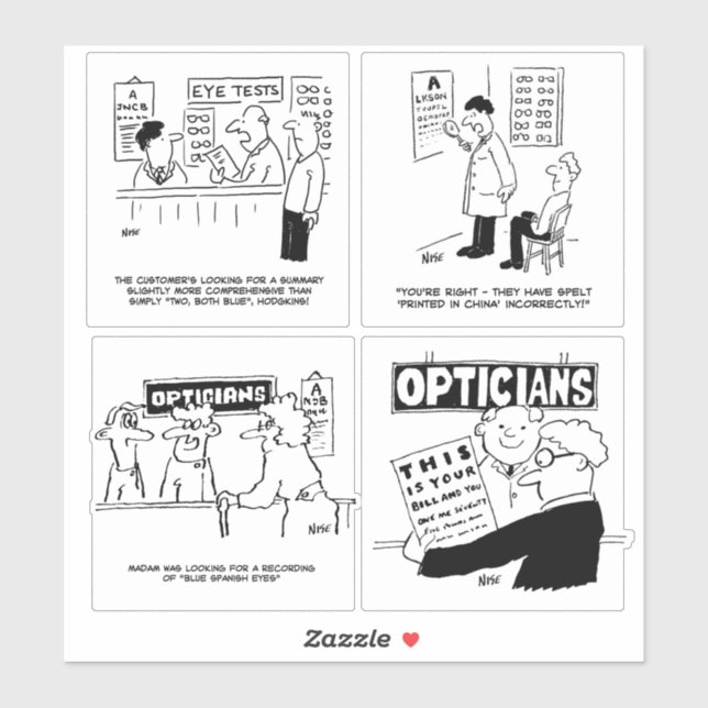 Sticker Ensemble de 4 Drôles Opticiens Drôle. (Feuille)
