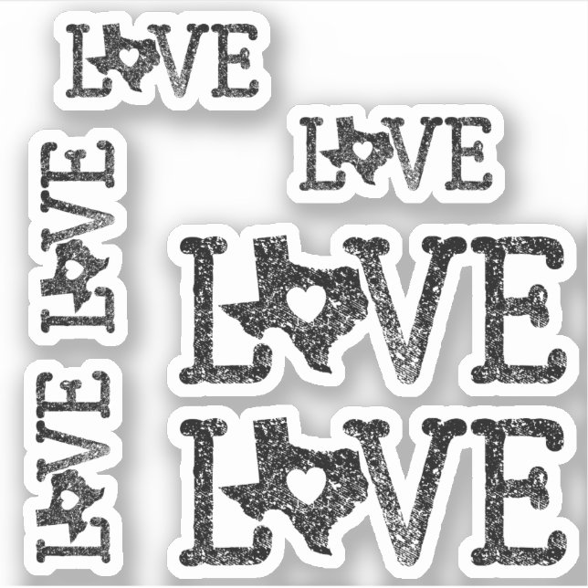Sticker Ensemble de 6 Black Distressed Texas Love Custom-C (Devant)