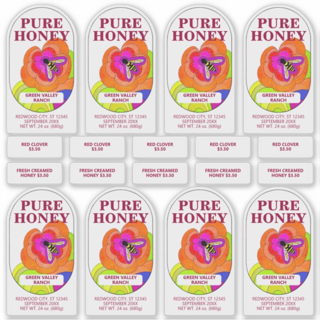 Sticker Ensemble de 8 Pop Art Flower Transparent Miel Jar  (Devant)