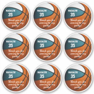 Sticker ensemble de 9 turquoise blanc de basket parti pour
