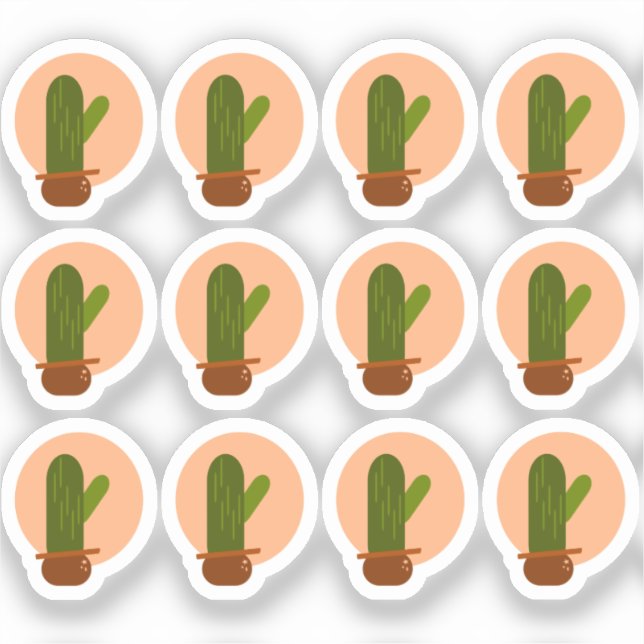 Sticker Ensemble de design bohème de cactus moderne en pot (Recto)