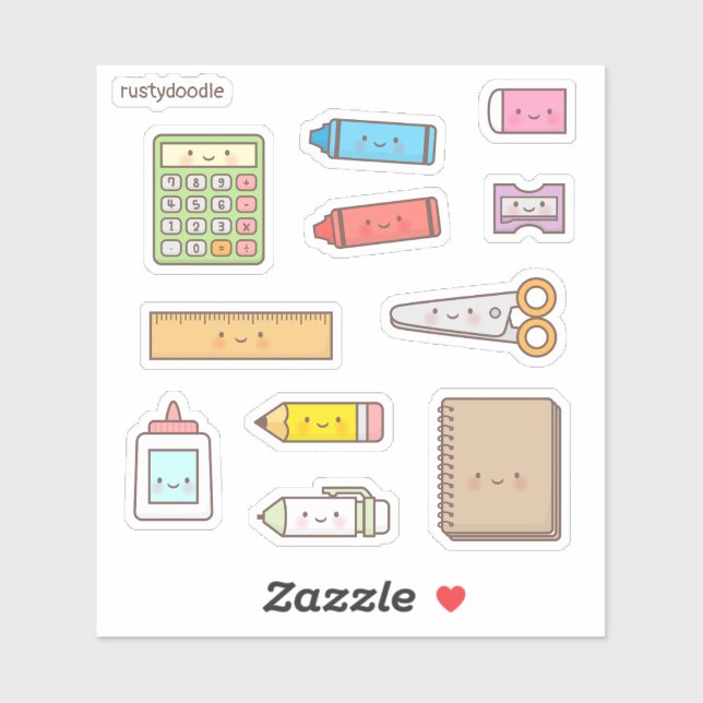 Sticker Ensemble de fournitures scolaires mignonnes (Feuille)