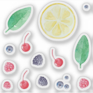 Sticker Ensemble de fruits rouges baies à l'aquarelle