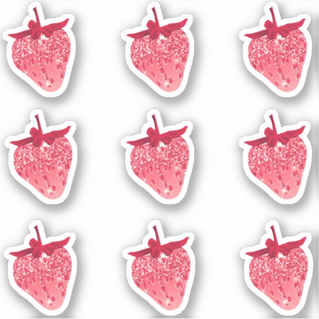 Sticker Ensemble de glitter rose esthétique fraise mignon  (Devant)