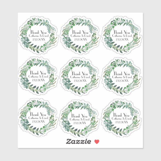 Sticker Ensemble de Merci de couronne de feuillage vert (Feuille)
