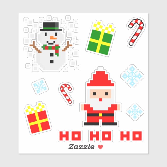 Sticker Ensemble de Noël en Pixel Art (Feuille)