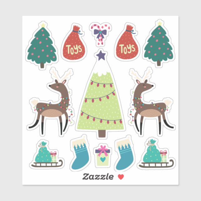 Sticker Ensemble de Noël mixte super mignon avec des cerfs (Feuille)