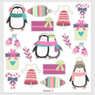 Sticker Ensemble de Noël mixte super mignon avec des pingo
