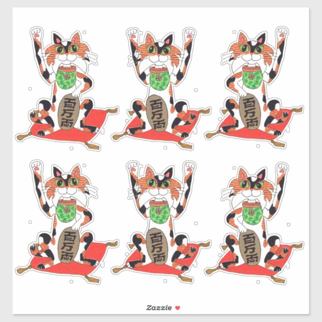 Sticker Ensemble de six chats mignons Maneki Neko Lucky Be (Feuille)