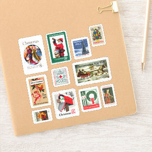 Sticker Ensemble de timbres-poste américains de Noël rétro