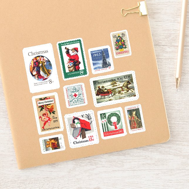 Sticker Ensemble de timbres-poste américains de Noël rétro (Carnet)