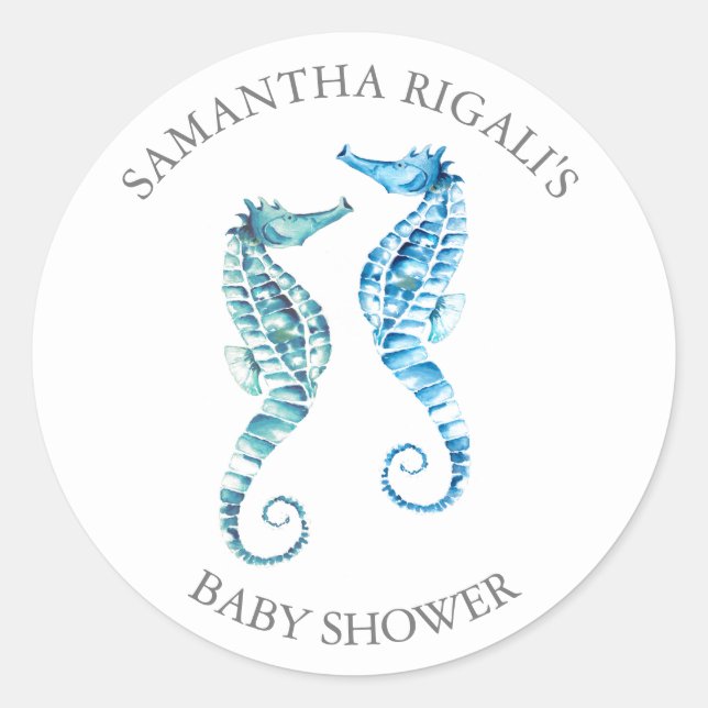 Sticker Enveloppe Seal, Baby shower Blue Seahorse (Devant)