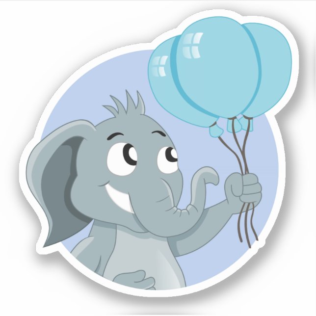 Sticker Ephène de dessin animé avec ballons bleus (Devant)
