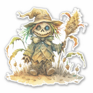 Sticker Épouvantail mignon, Citrouille d'Halloween, Sticke